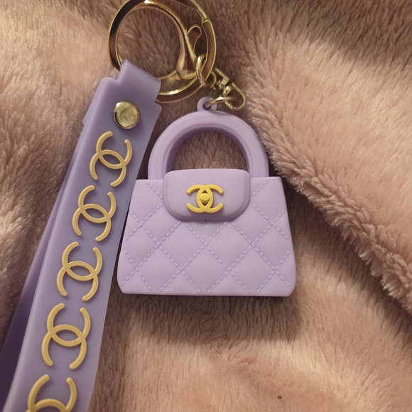 Lavender Mini Bag Keychain with Gold Accents - Picture 2 of 2